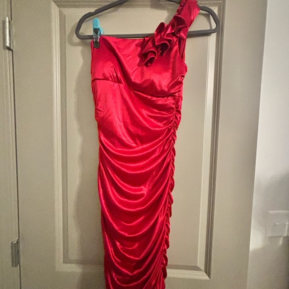 Ruby Rox Dresses & Skirts - Elegant Red One-Shoulder Dress Medium